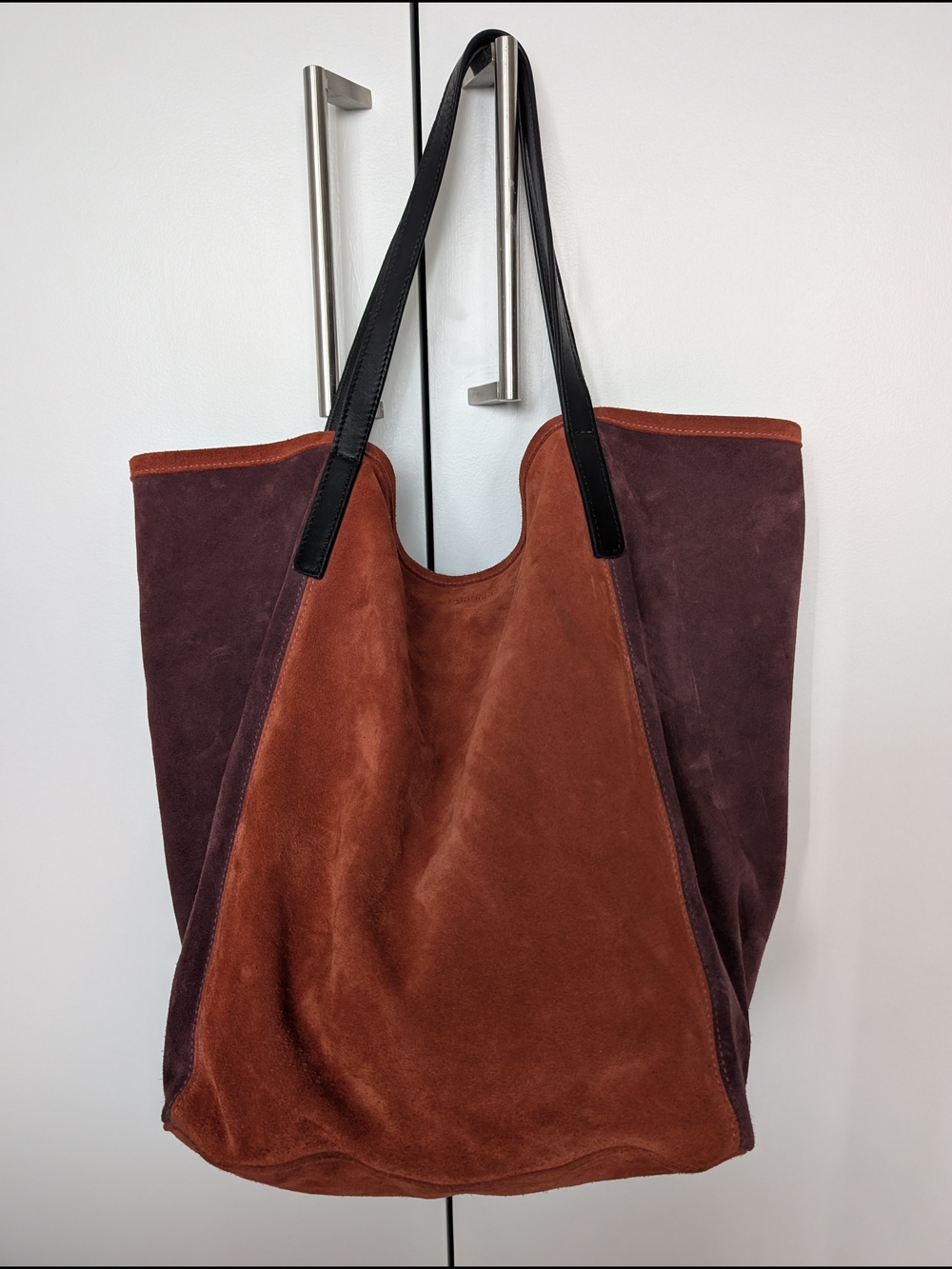 Graf Lanz City Tote Suede Bag in Rust and Plum Large Black Leather Straps